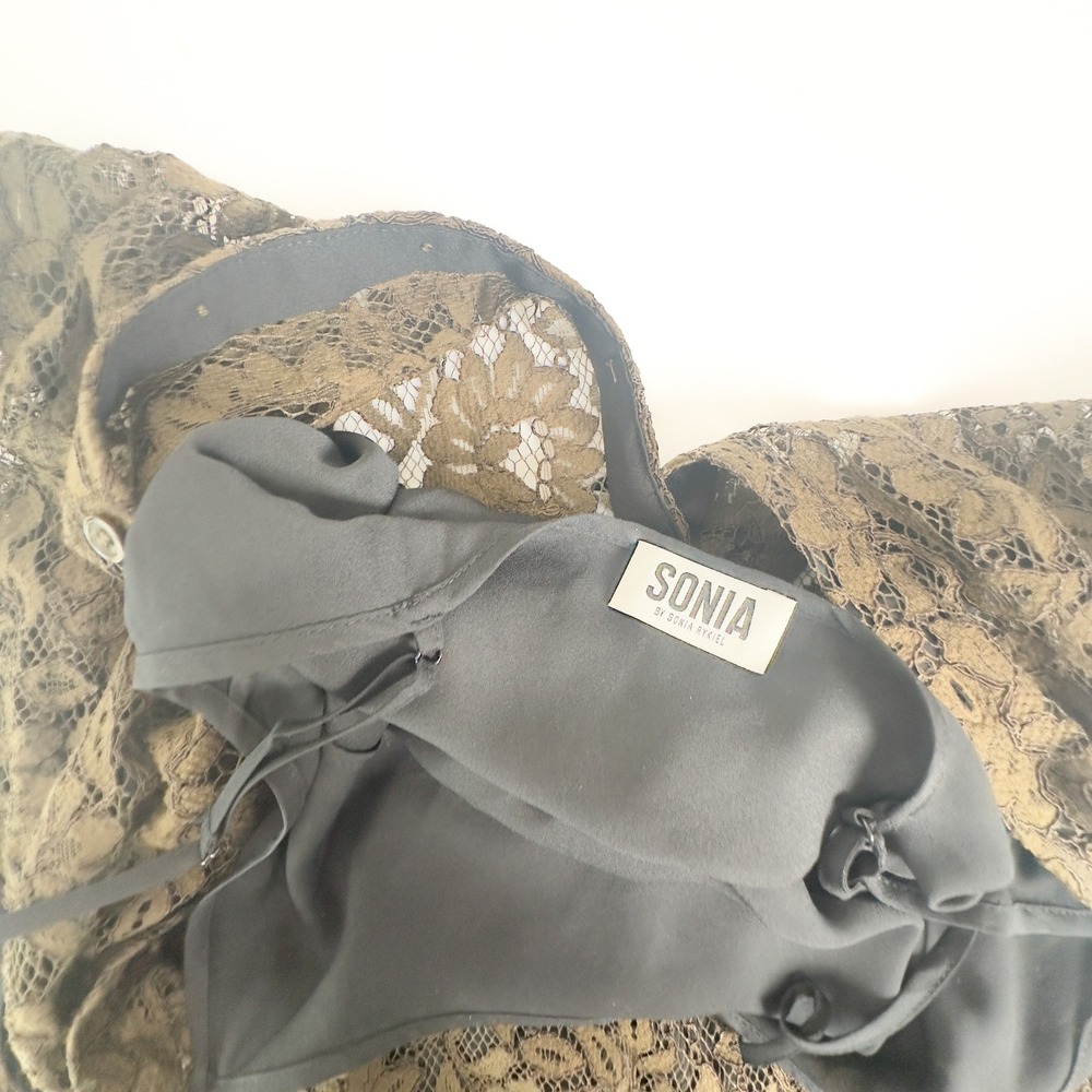 SONIA by Sonia Rykiel Lace Ruffle Collar Dress Olive Green - Size 8/10 - Picture 5 of 7